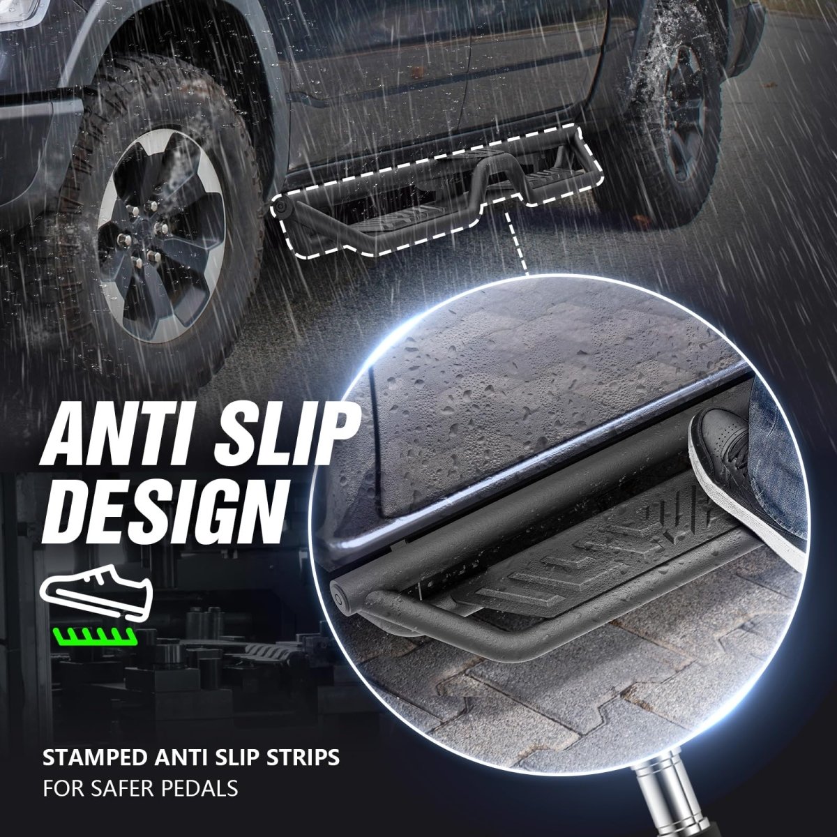 Frame Mount Side Steps Compatible with 2019-2025 Dodge Ram 1500 Quad Cab New Body Double/Extended Cab - Yzona