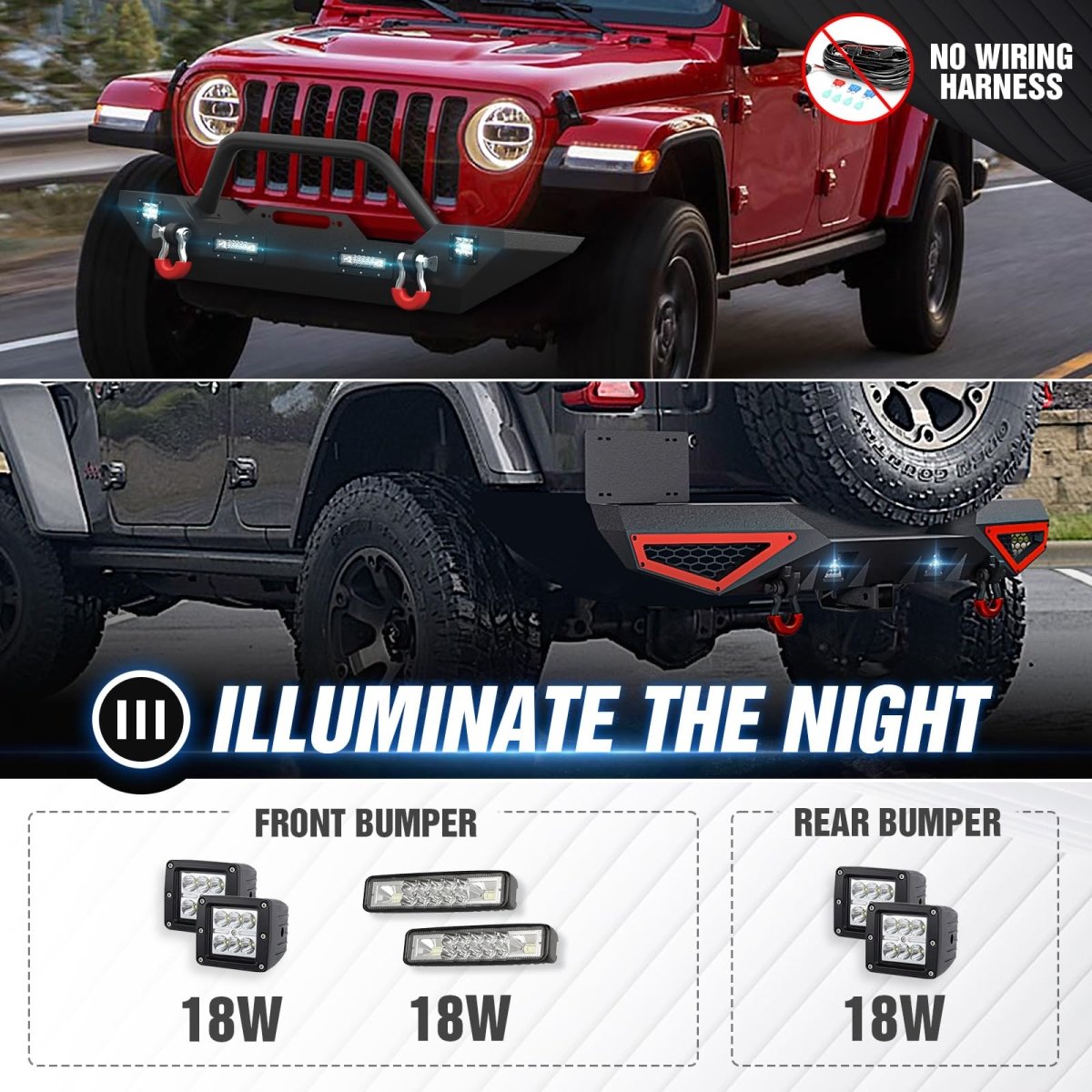 Full Truck Replacement Bumpers Compatible with 2018-2025 Jeep Wrangler JL JLU - Yzona