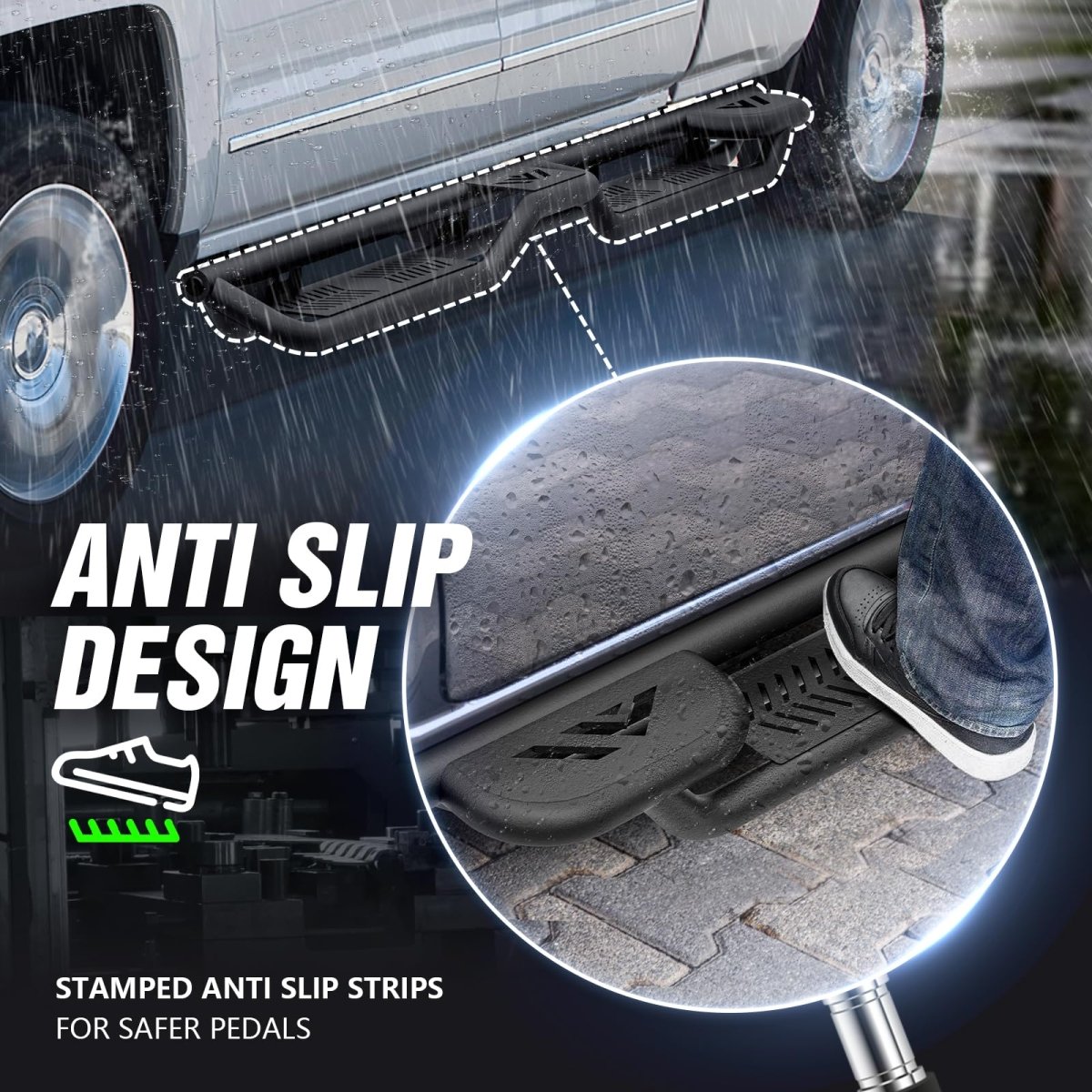 Crew Cab Side Steps Compatible for 2007-2018 Silverado & Sierra 1500 | 2007-2019 Silverado & Sierra 2500HD 3500HD - Yzona