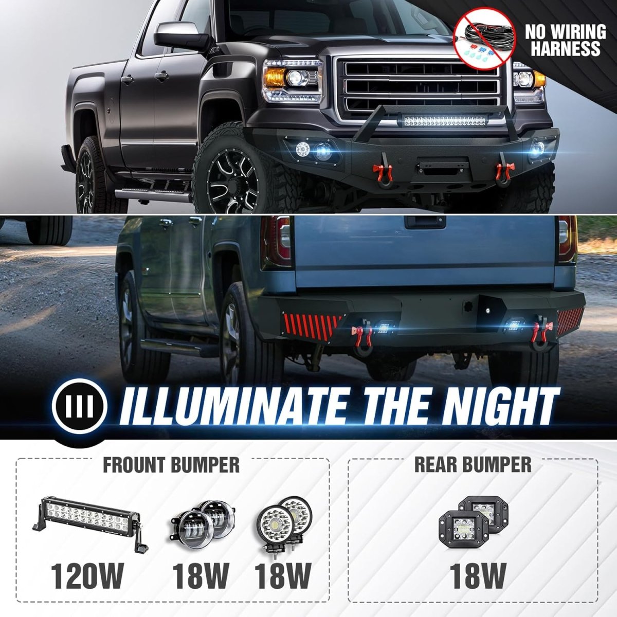 Pickup Heavy Duty Winch Bumpers for 2014-2015 GMC Sierra 1500 Equipped with LED Lights | Yzona
