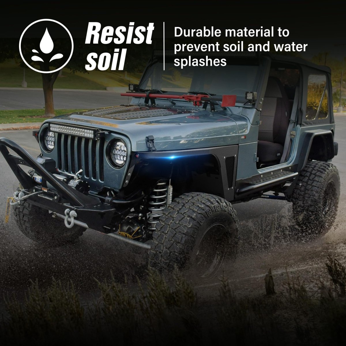 Wheel Well Front Fender Flares Compatible with 1997-2006 Jeep Wrangler TJ & 2004-2006 Jeep Wrangler LJ | Yzona