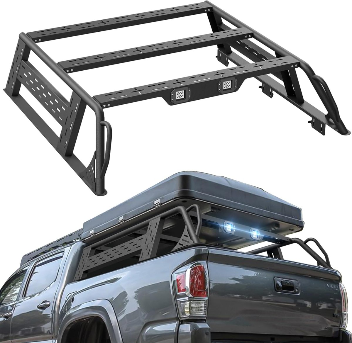 16.7" High Full-Size Truck Bed Racks with 2 LED Lights for 2005-2023 Toyota Tacoma with Bed Rails | Yzona