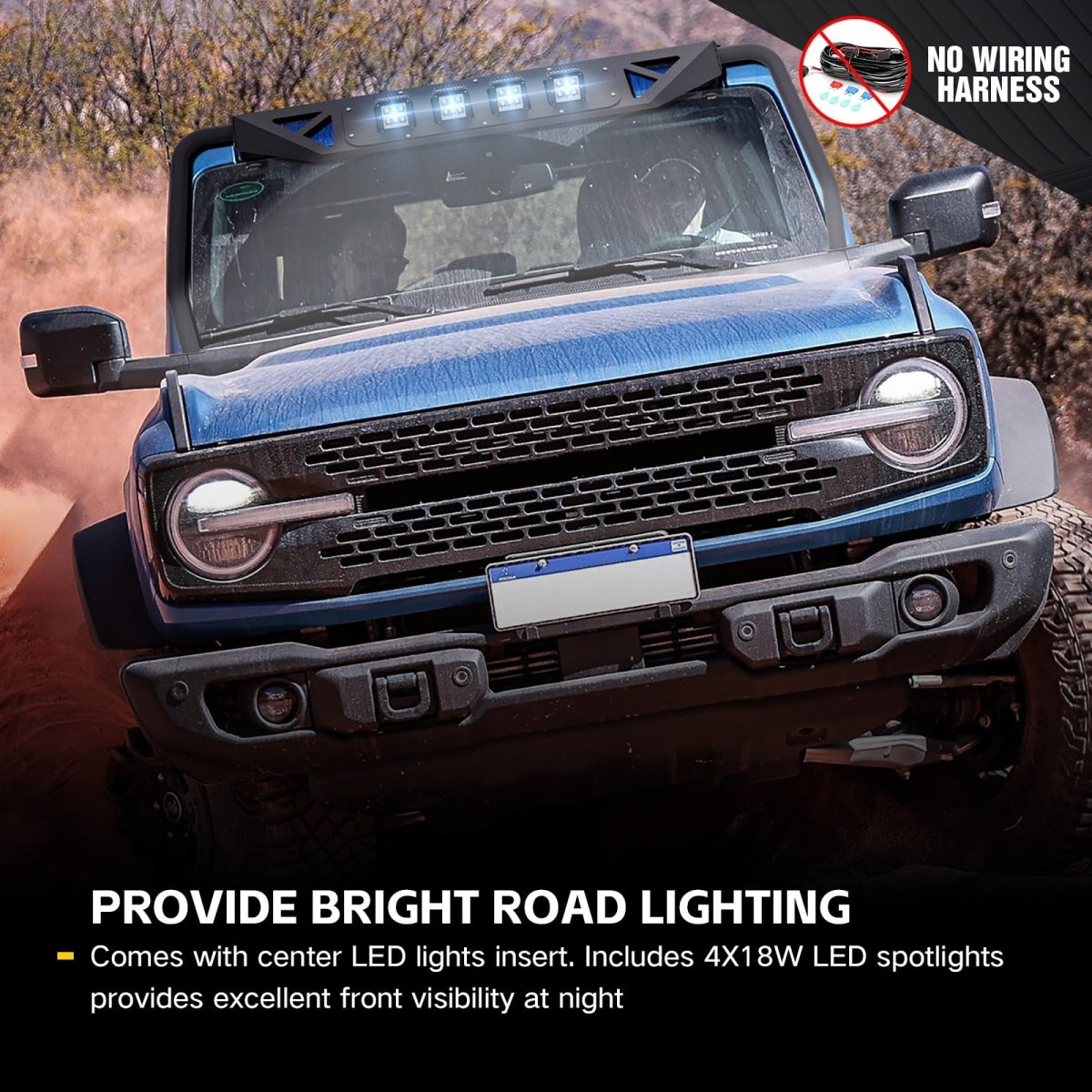 Yzona Madmax Windshield Frame Cover with 4 x LED Lights Compatible with 2021-2025 Ford Bronco