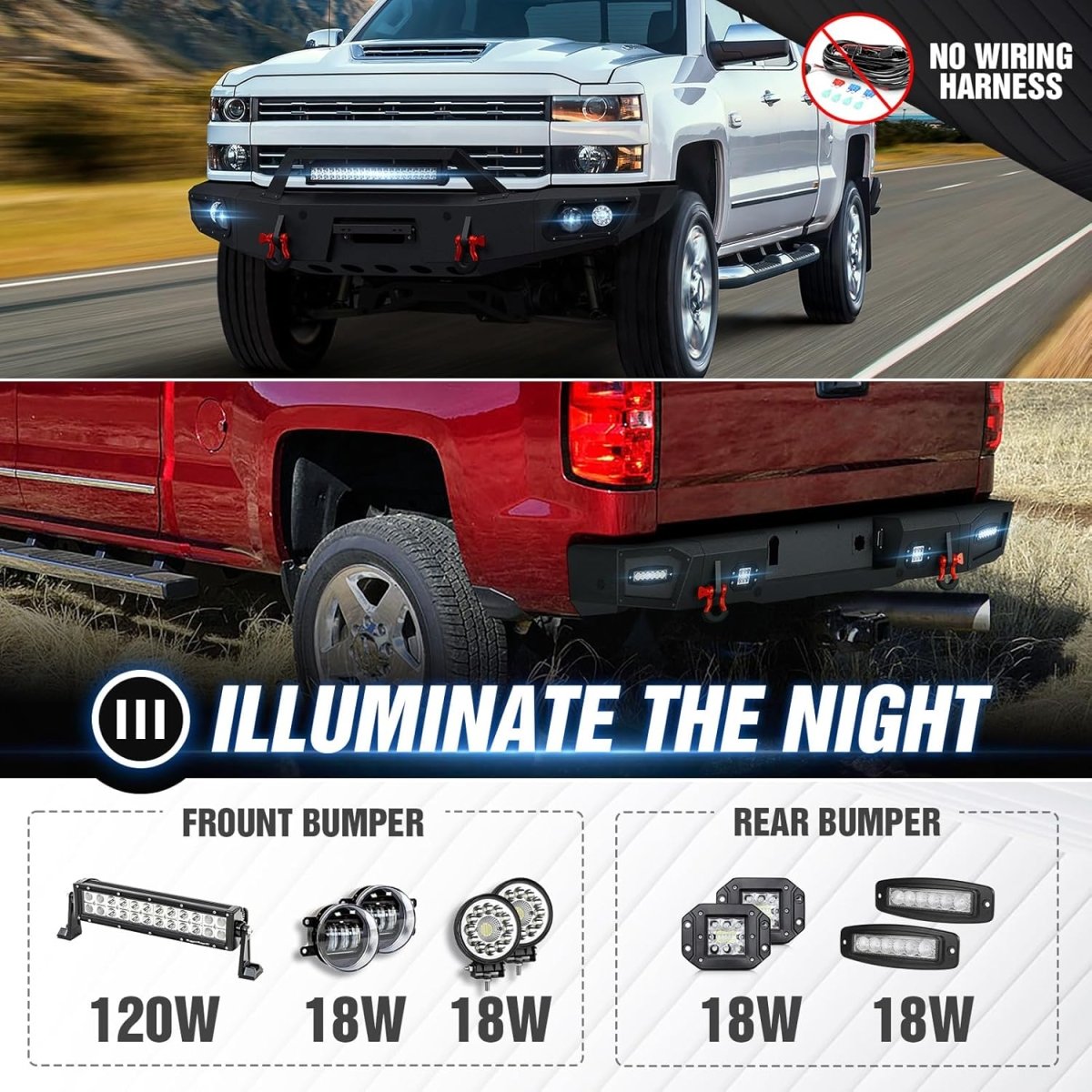 Front & Rear Pickup Heavy Duty Bumpers for 2015-2019 Chevy Silverado 2500 3500 HD Trucks | Yzona