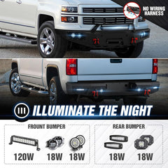 Aftermarket Truck Front Rear Bumper for 2014-2015 2nd Gen Chevy Silverado 1500 Pickup with Winch/LED Lighting | Yzona