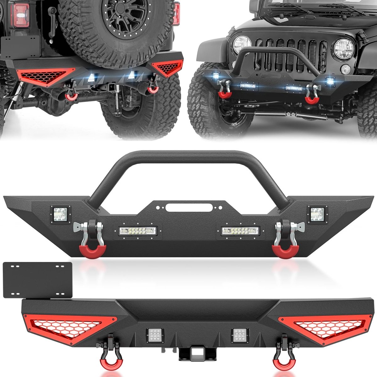 Yzona Heavy Truck Bumpers Compatible with 2007-2018 Jeep Wrangler JK JKU Equipped