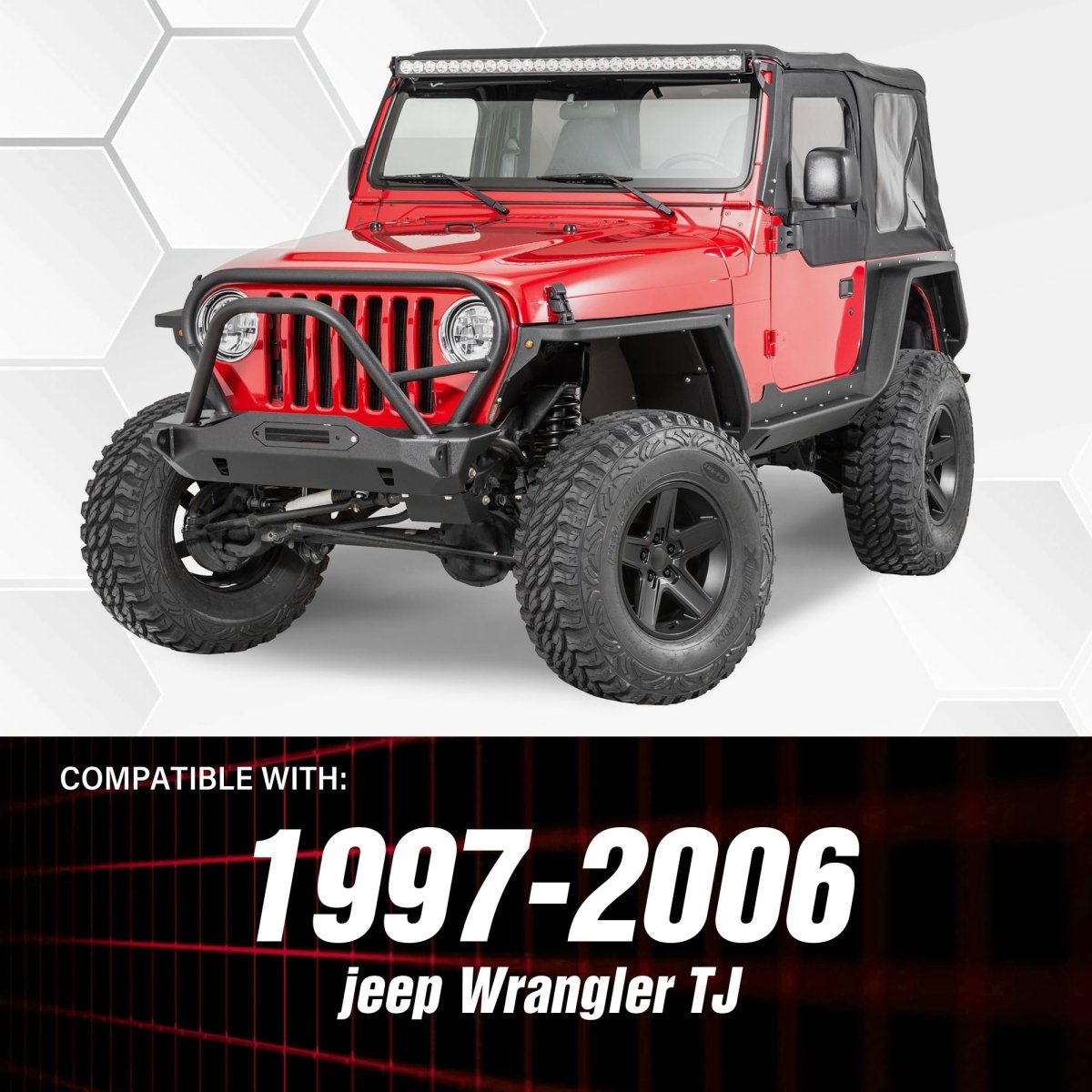 Wheel Well Front Fender Flares Compatible with 1997-2006 Jeep Wrangler TJ & 2004-2006 Jeep Wrangler LJ | Yzona