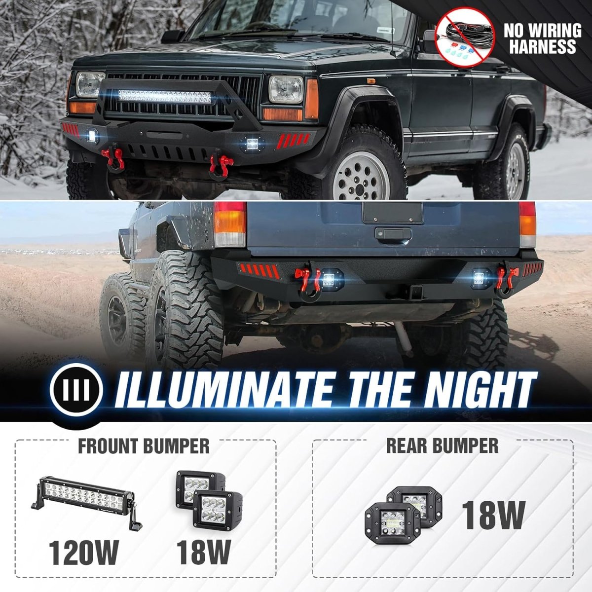 for Jeep Front & Rear Winch Bumpers Compatible with 1984-2001 Jeep Grand Cherokee XJ (2/4 Doors)| Yzona