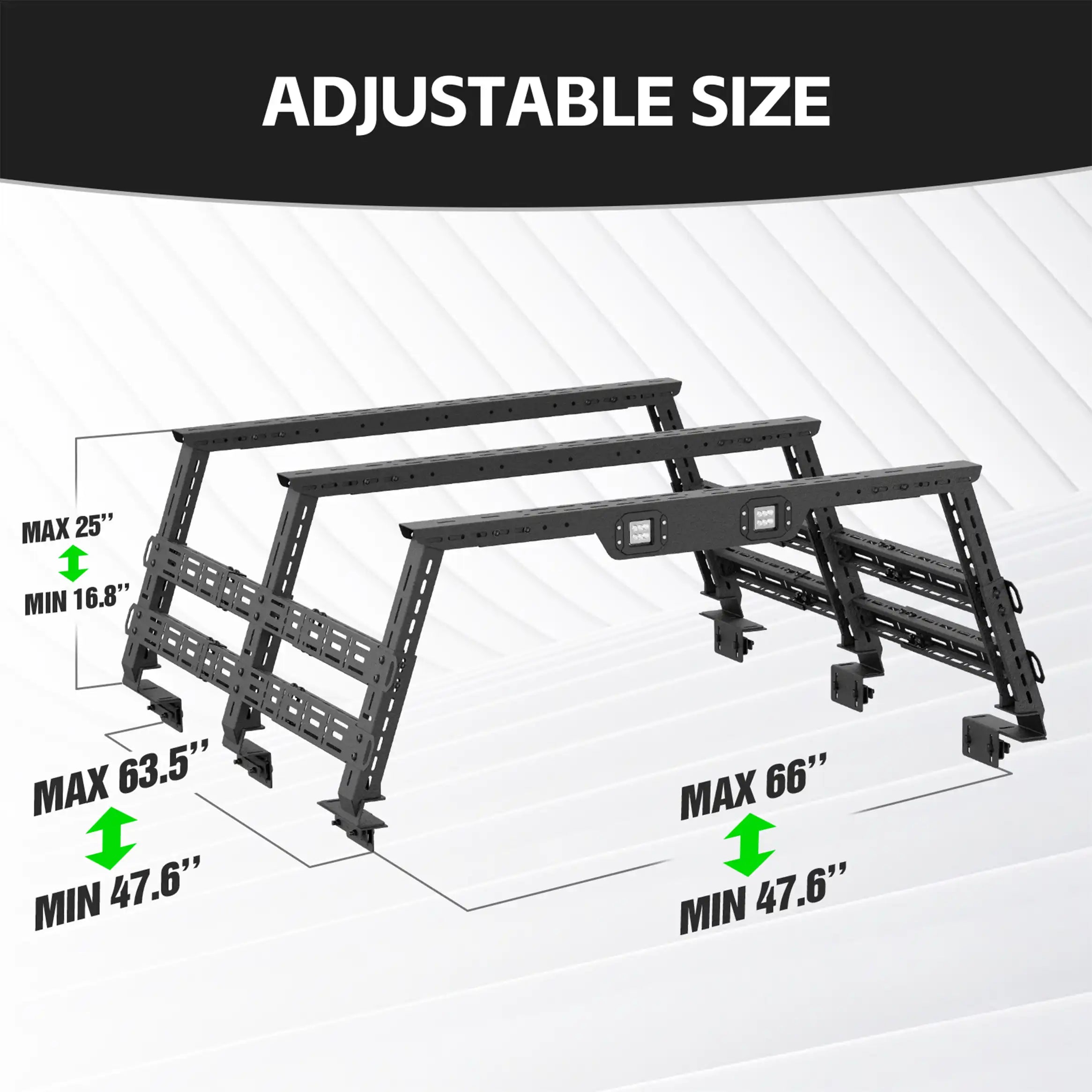 Adjustable 16.8-25" High Truck Bed Rack for Tent with 2 LED Lights | Yzona
