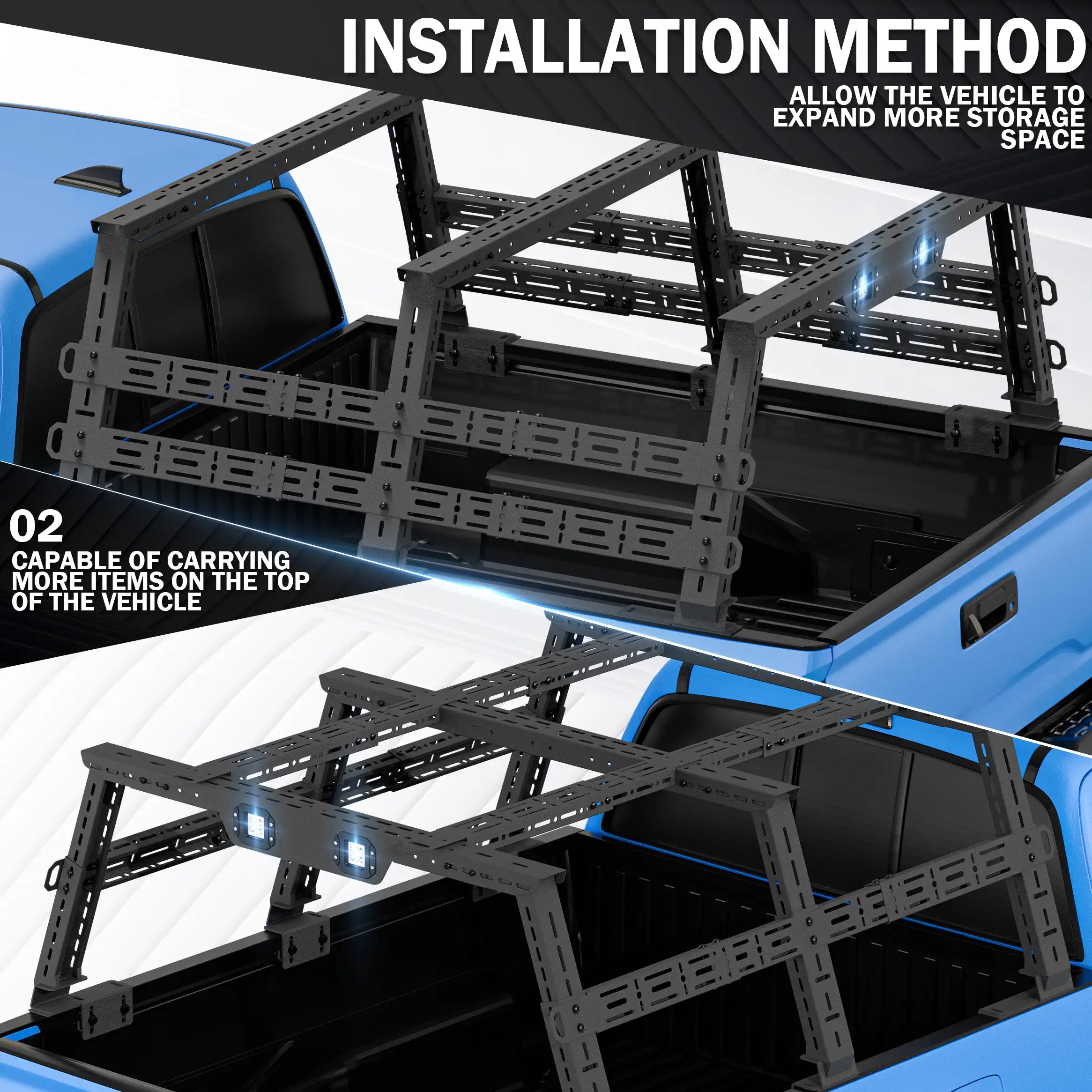 Adjustable 16.8-25" High Truck Bed Rack for Tent with 2 LED Lights | Yzona