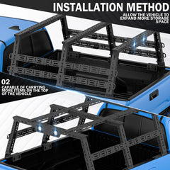 Yzona Adjustable Ladder Pickup Bed Rack System for 2004-2025 F150 F250 F350
