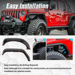 Jeep Gladiator Fender Flares for Pickup Compatible with 2018-2025 Jeep Wrangler JL JLU and Gladiator JT Unlimited 2/4 Doors