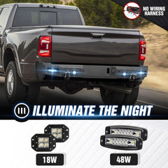 【YZONA】Steel Rear Bumper Compatible with Ram 2500 2019-2024, LED & License Plate Lights, License Bracket Holes, Sensor Mounting Holes,Recovery D-Rings