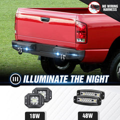 【YZONA】Steel Rear Bumper Compatible with Ram 1500 2500 3500 2002-2009, LED & License Plate Lights, License Frame Holes, Paintable Armor, Durable Offroad D-Rings
