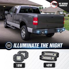 【YZONA】Carbon Steel Rear Bumper (5/32" Thick, 9,500 lbs Capacity, 44.1 lbs), Compatible with Ford F-150 2004-2006 (Excl Raptor), with LED Lights, 48w LED Spotlights, License Lights, License Frame Holes, D-Rings, 45.28"d x 16.54"w x 9.84"h
