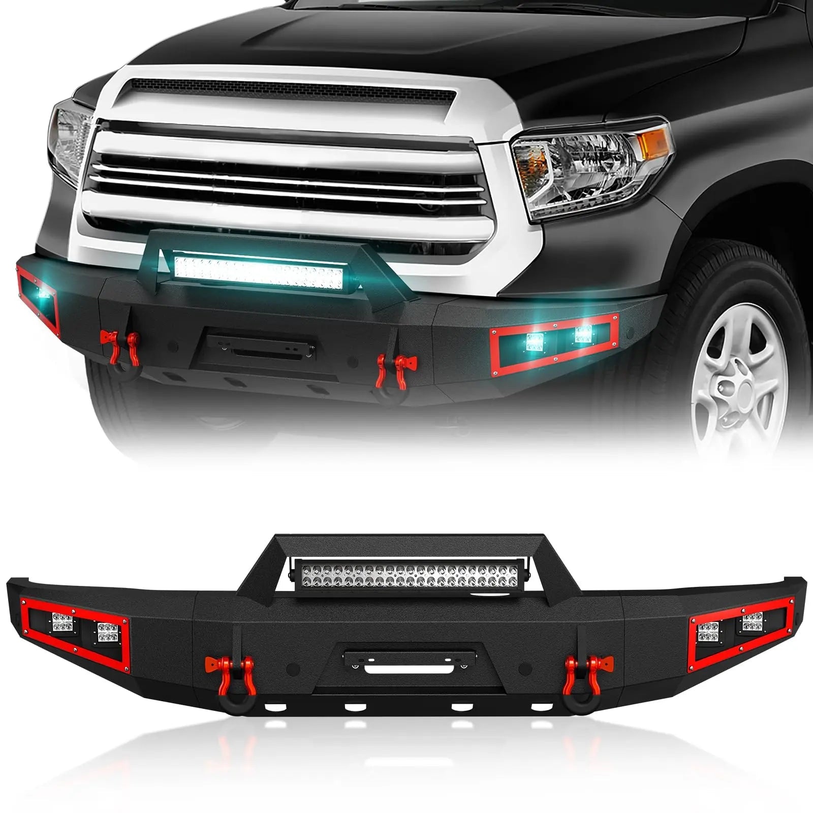Full Width Replacement Front Bumpers Compatible with 2007-2013 Toyota Tundra Rock Crawler w/5 x LED Lights | Yzona
