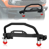 Front Bumper Bull Bar with Winch Mount & D-rings Compatible for 2021 2022 2023 2024 2025 2026 Ford Bronco (ONLY for Steel Modular Front Bumper), Brush Guard Winch Mounting Plate, Black