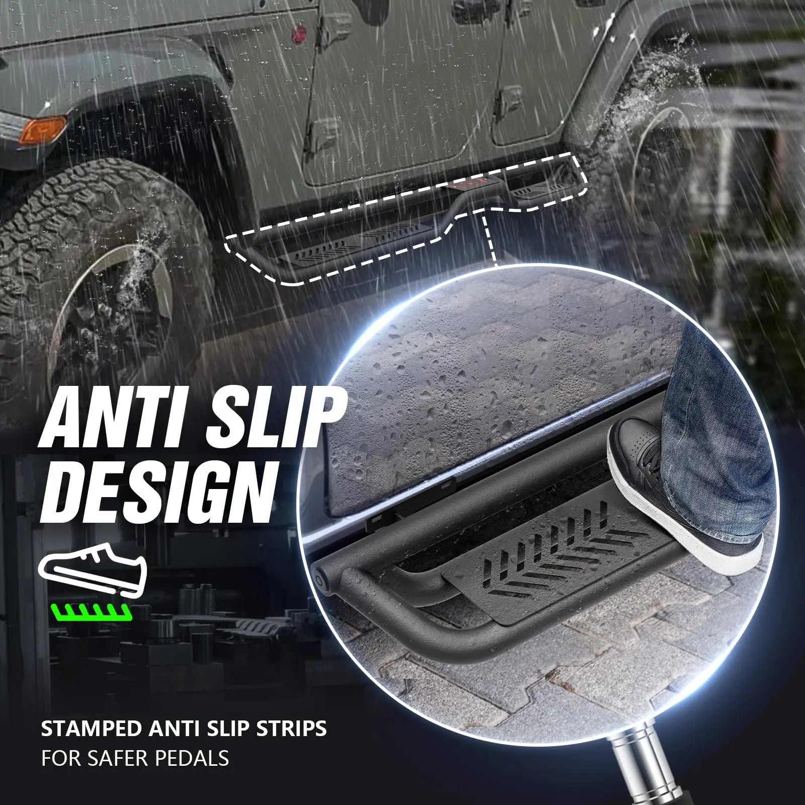 Drop Down Running Boards Side Steps Compatible with 2018-2025 Jeep Wrangler JL JLU Unlimited 4 Doors| Yzona