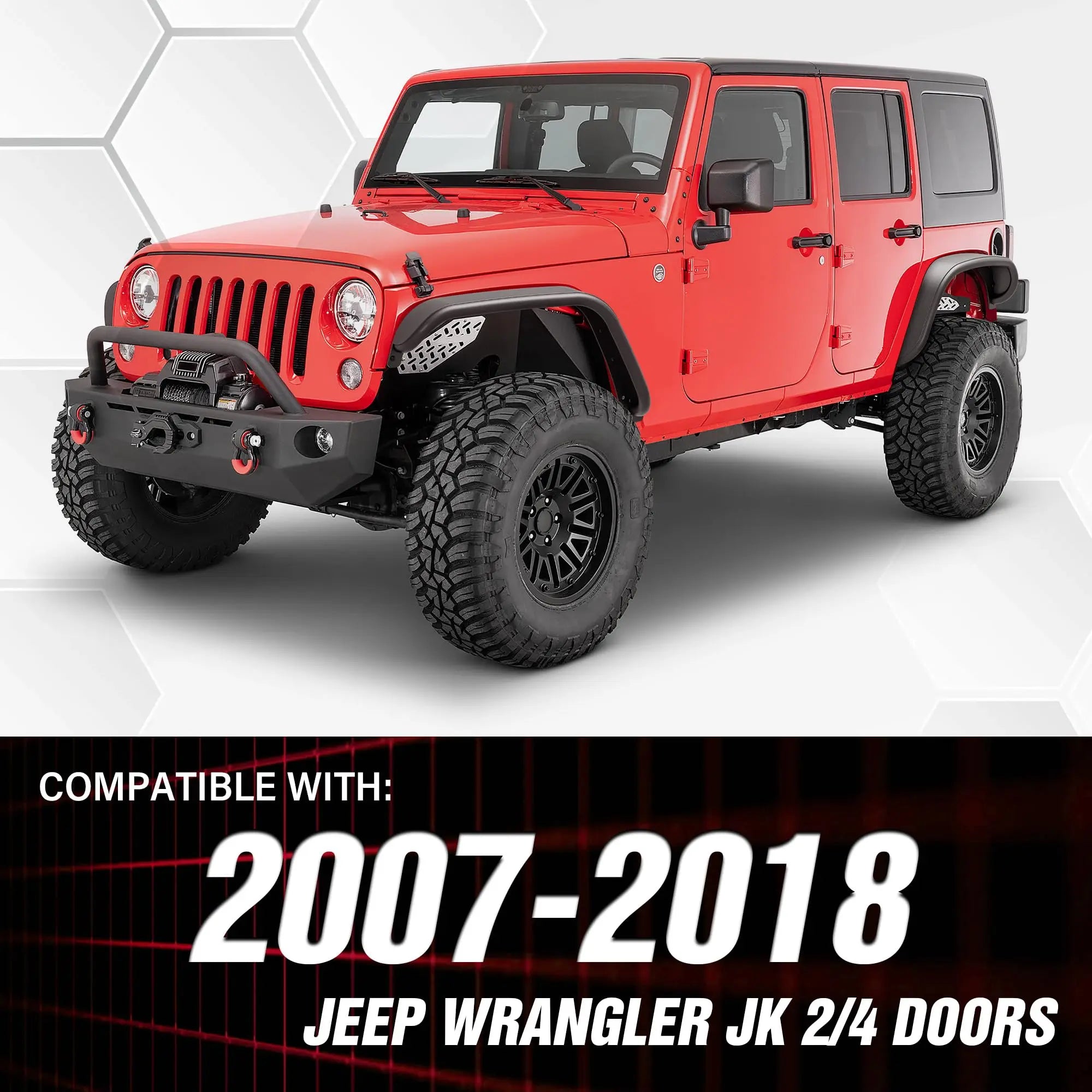 Yzona Metal Front and Rear Fender Flares Compatible with 2007-2018 Jeep Wrangler JK JKU Unlimited 2/4 Doors