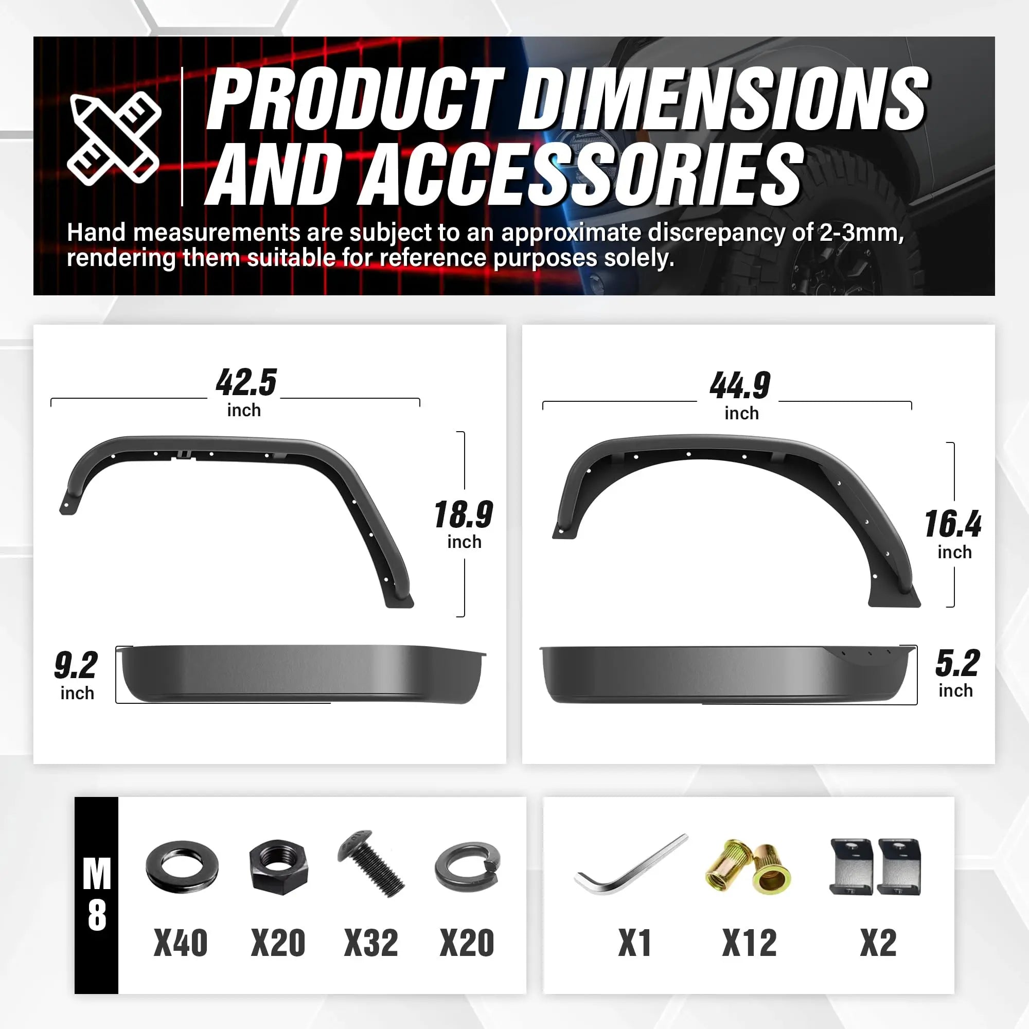 Yzona Metal Front and Rear Fender Flares Compatible with 2007-2018 Jeep Wrangler JK JKU Unlimited 2/4 Doors