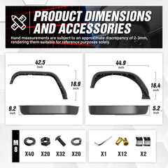 Yzona Metal Front and Rear Fender Flares Compatible with 2007-2018 Jeep Wrangler JK JKU Unlimited 2/4 Doors