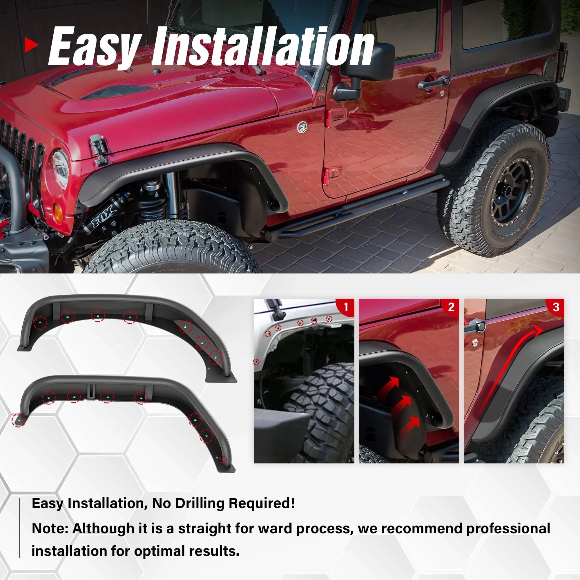 Yzona Metal Front and Rear Fender Flares Compatible with 2007-2018 Jeep Wrangler JK JKU Unlimited 2/4 Doors