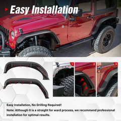 Yzona Metal Front and Rear Fender Flares Compatible with 2007-2018 Jeep Wrangler JK JKU Unlimited 2/4 Doors