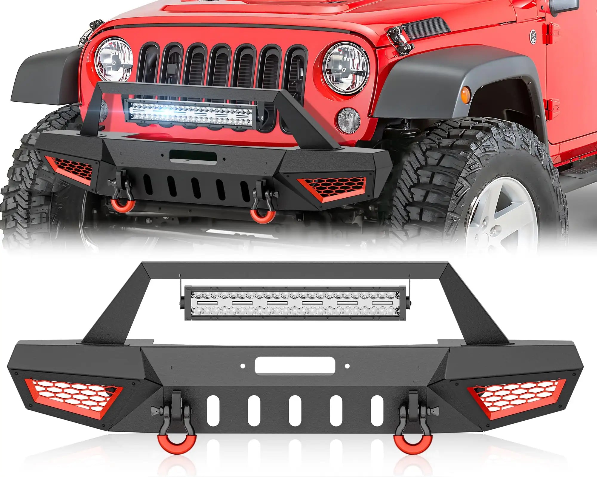 Aftermarket Front Bumpers Compatible with 2007-2018 Jeep Wrangler JK JKU Equipped - Yzona