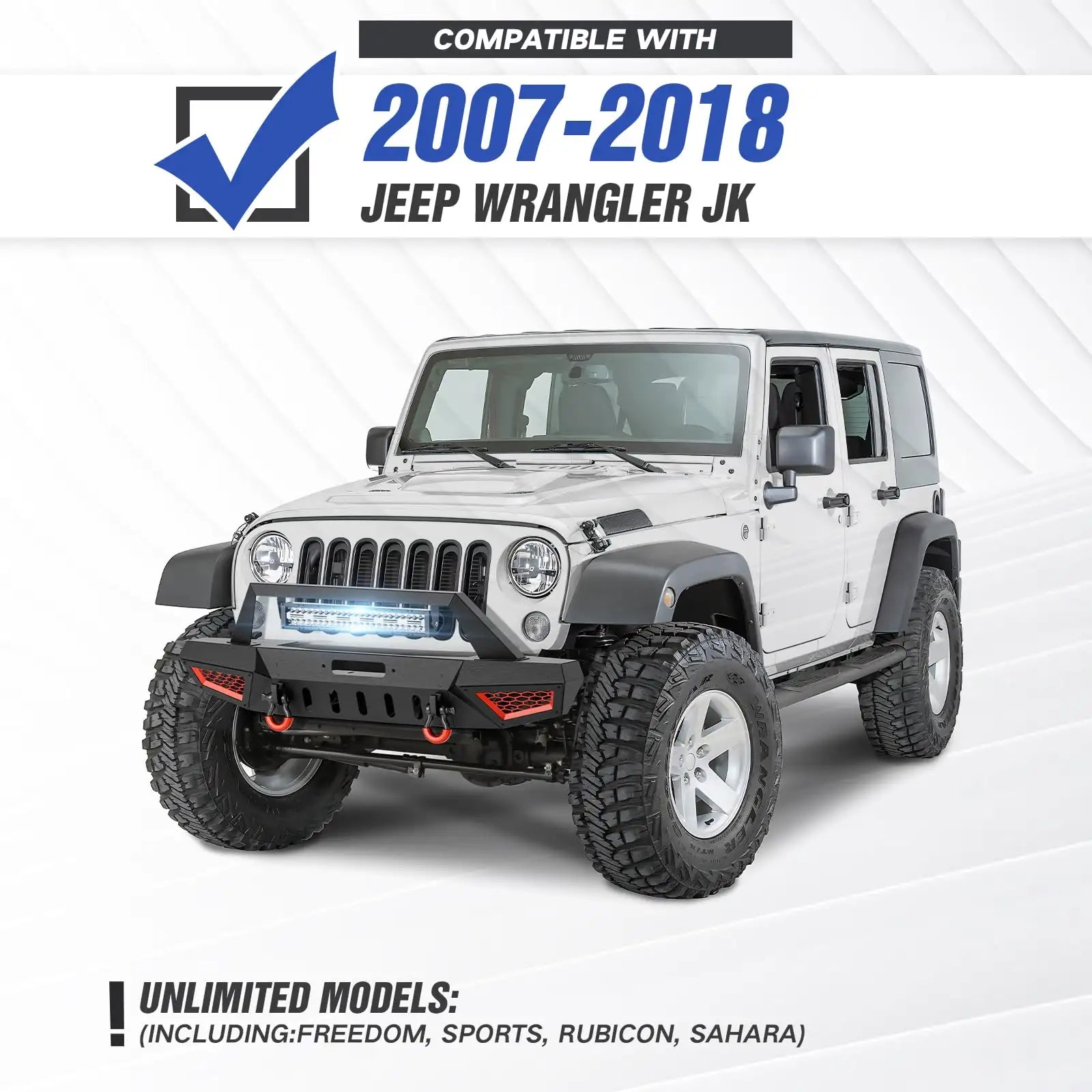 Aftermarket Front Bumpers Compatible with 2007-2018 Jeep Wrangler JK JKU Equipped - Yzona