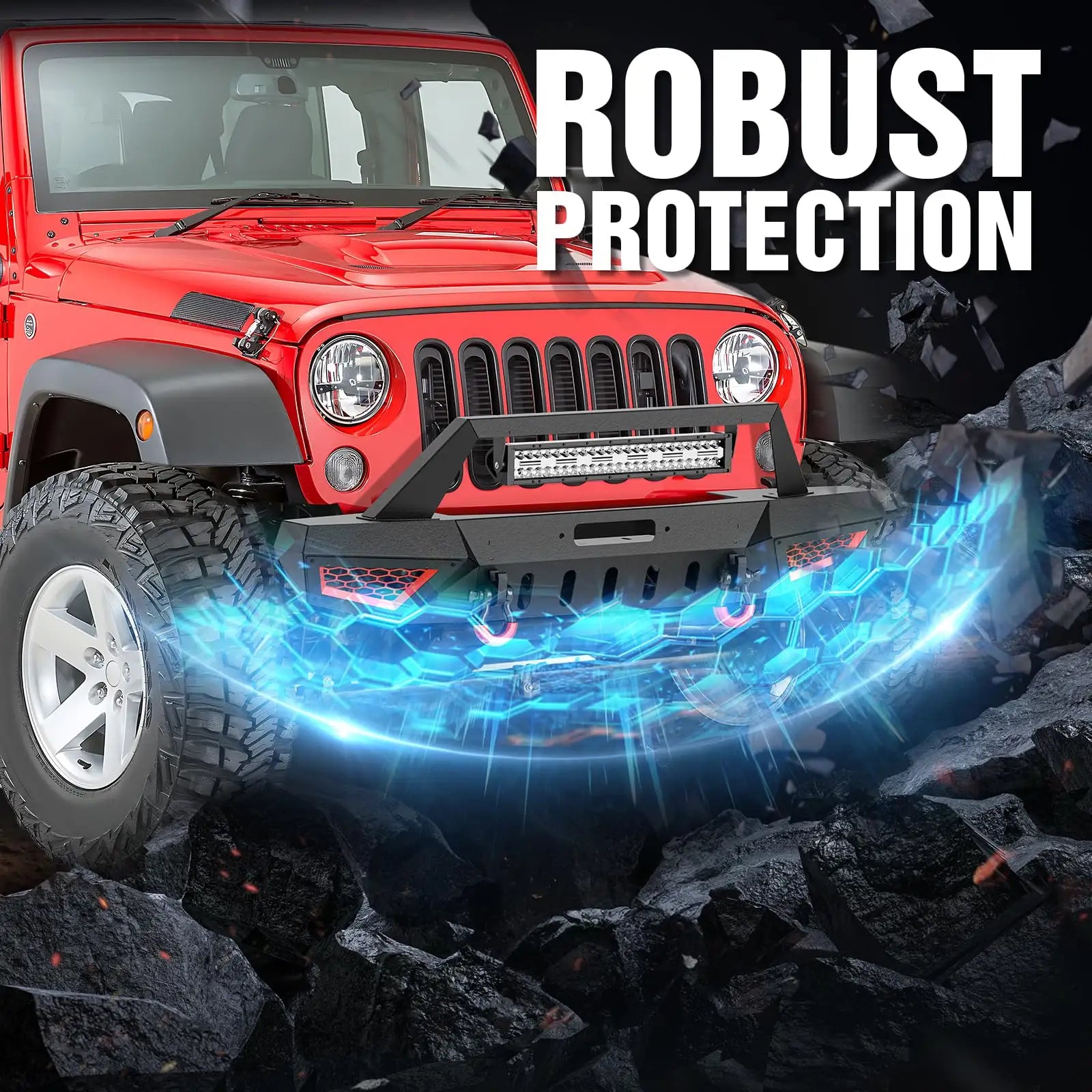 Aftermarket Front Bumpers Compatible with 2007-2018 Jeep Wrangler JK JKU Equipped - Yzona