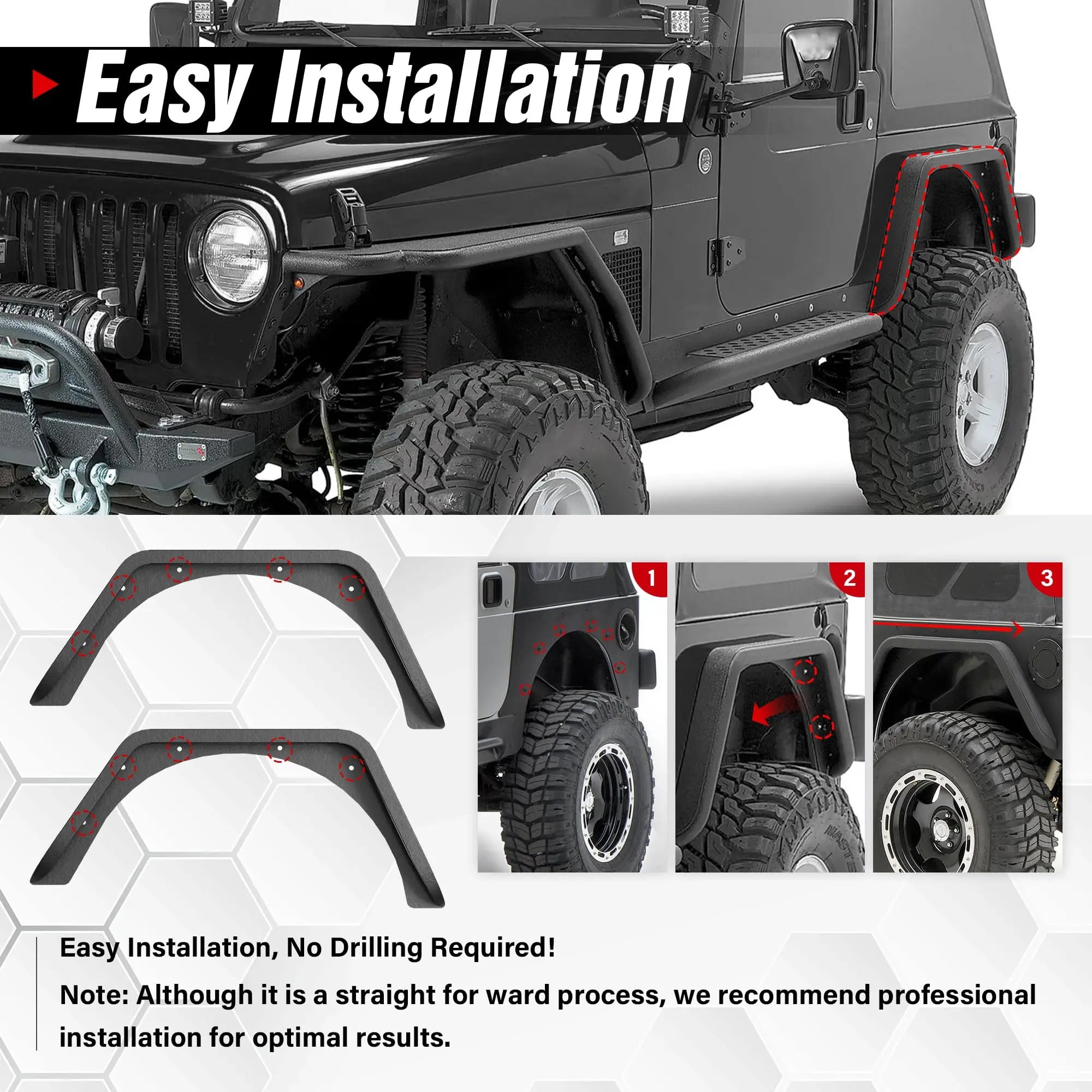 Flat Fender Flares for 1997-2006 Wrangler TJ & 2004-2006 Wrangler LJ