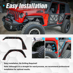 Yzona Steel Front & Rear Fender Flares Compatible with 2018-2025 Jeep Wrangler JL JLU Unlimited 2/4 Doors