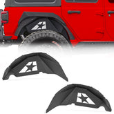 【Yzona】Rear Inner Fender Liners, Carbon Steel Mud Guards for 2018-2026 Jeep Wrangler JL JLU Unlimited (2/4 Doors), Slanting White Stars Wheel Covers, Bolt-On Black Fender Flares, 25.59x13.78x7.09 In, Assembly Required, Better Airflow, Complete Protection