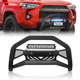 【YZONA】Carbon Steel Bull Bar Grill Guard for 2010-2024 Toyota 4Runner, Car Exterior Accessories with Dual-Side Mesh Design, Aggressive-Looking Logo, License Plate Frame, 312W Lightbar, Light Mount, Skid Plate, Rust-Resist Coat, Direct Bolt-On Protection