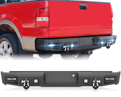 【YZONA】Carbon Steel Rear Bumper (5/32" Thick, 9,500 lbs Capacity, 44.1 lbs), Compatible with Ford F-150 2004-2006 (Excl Raptor), with LED Lights, 48w LED Spotlights, License Lights, License Frame Holes, D-Rings, 45.28"d x 16.54"w x 9.84"h