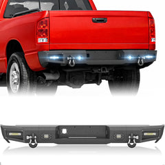 【Yzona】Full Width Rear Bumper Compatible with 2003-2005 Ram 2500 3500 with 2 x 42W and 2 x 48W LED Lights, Sensor Holes, Foot Pedal, Mesh Paintable Armor & 4.3-ton D-rings
