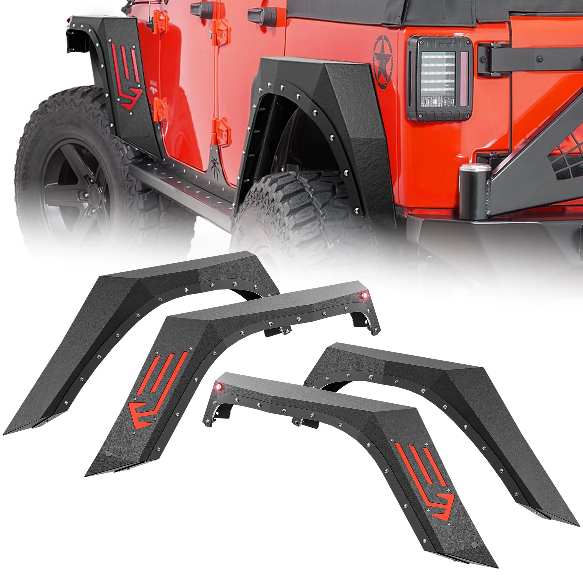 for Jeep Wrangler Fender Flares Compatible with 2007-2018 Jeep Wrangler JK JKU Unlimited