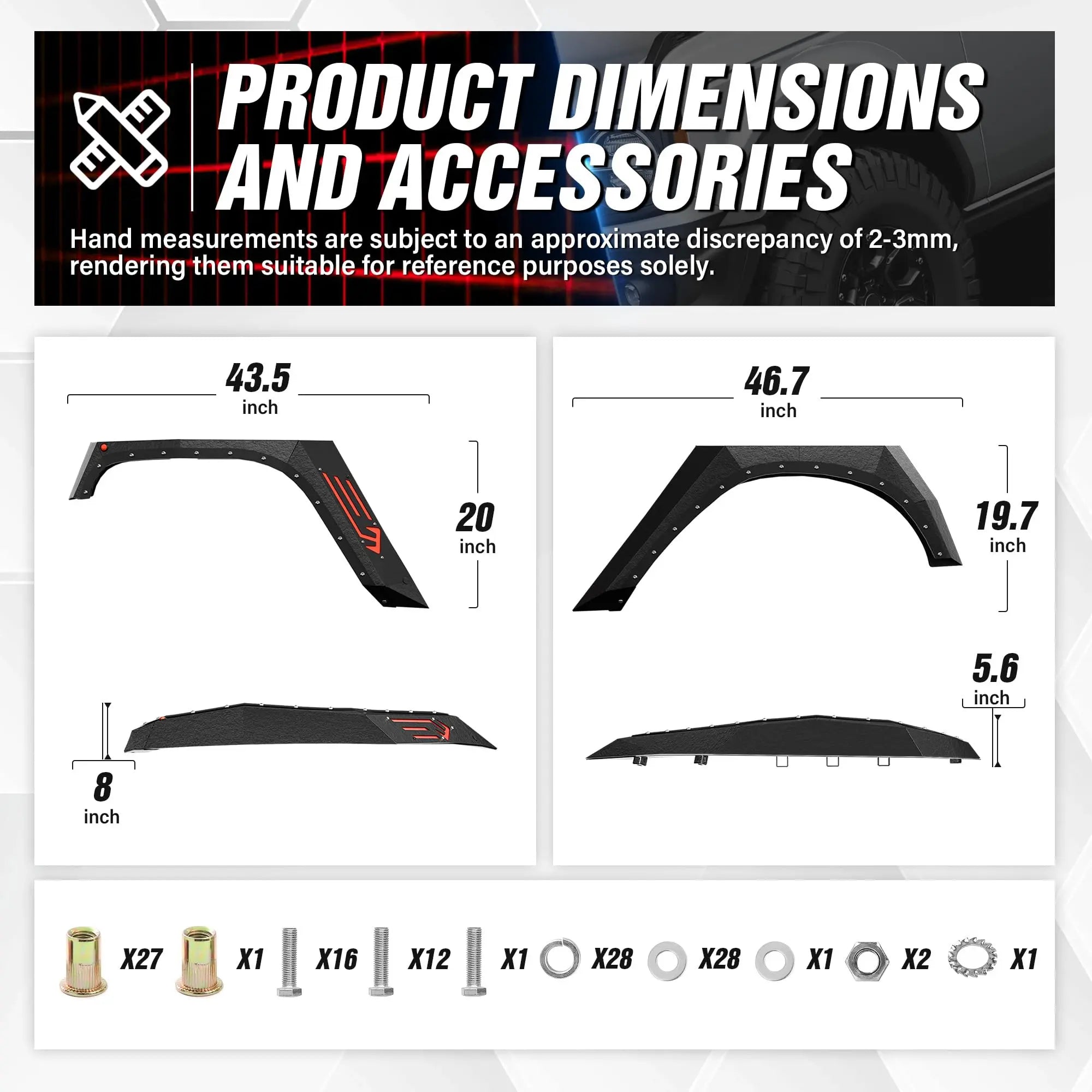 for Jeep Wrangler Fender Flares Compatible with 2007-2018 Jeep Wrangler JK JKU Unlimited