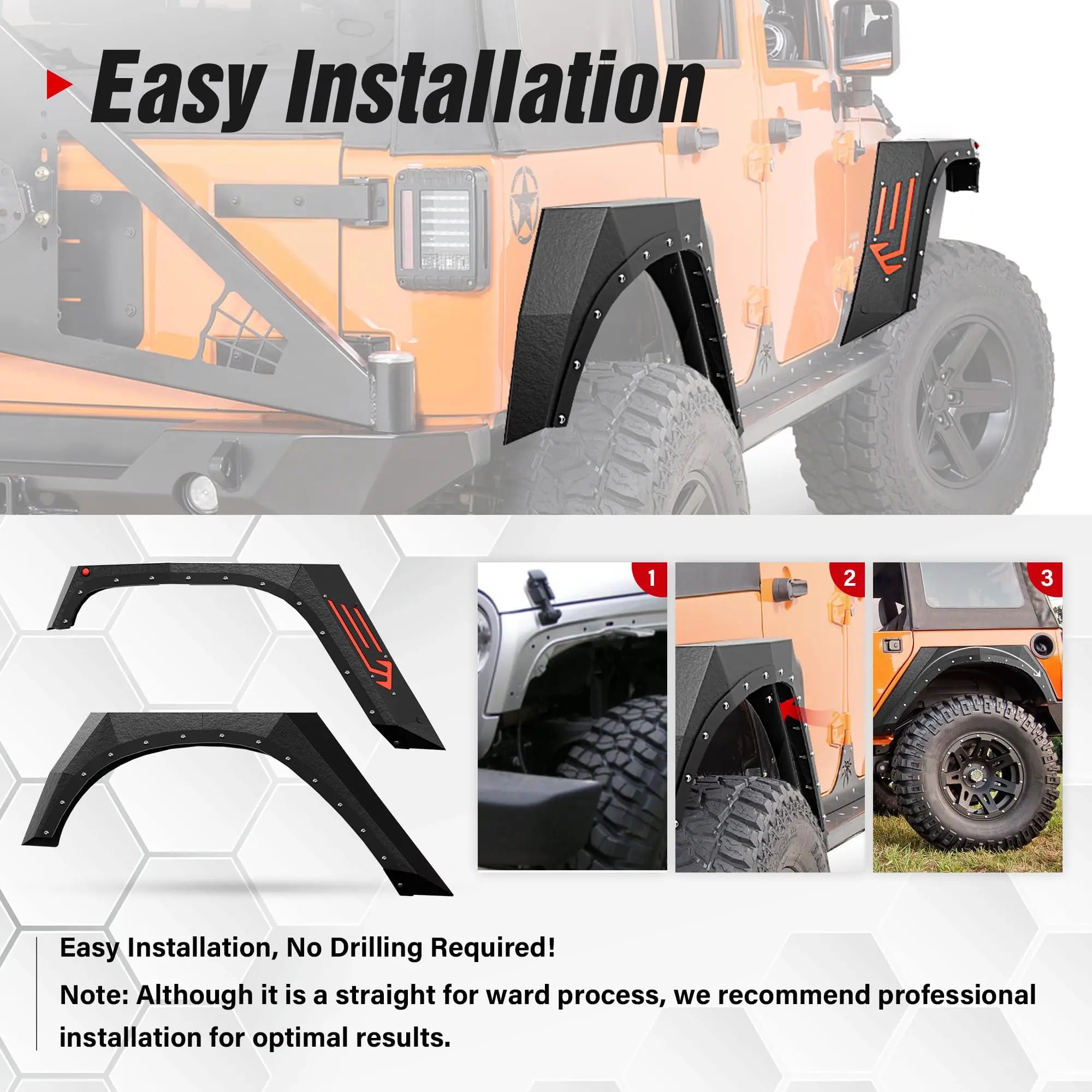 for Jeep Wrangler Fender Flares Compatible with 2007-2018 Jeep Wrangler JK JKU Unlimited