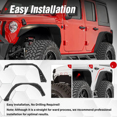 Truck Fender Flares Compatible with 2018-2025 Jeep Wrangler JL JLU Unlimited 2/4 Doors