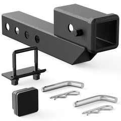 【Yzona】Trailer Receiver Hitch Riser & Extender Adapter, 2" Drop/Rise, Adjustable Lengths 5", 6", 8", 9", Solid Tube, 2-Inch Receiver, 7500 lbs Towing Capacity, Matte Black, Lifetime Customer Service Support, Tongue Weight