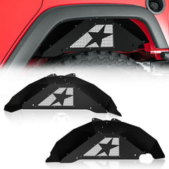 【YZONA】Rear Inner Fender Liners for 2007-2018 Jeep Wrangler JK/JKU Series (2/4 Door Fit) Sport Sahara Rubicon, Slanting White Stars Steel Wheel Cover Mud Guards, Bolt-On Black Carbon Steel, 29.13x11.42x5.91in Enhanced Version
