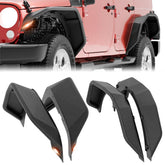 Yzona 2 Tubular Front Fender Flares with Lights & Rear Tubular Fender Flares, 4-Piece Heavy-Duty Mud-Guard Steel Off-Road Wheel Protector, Automotive Accessories, 48.43x20x6 Inches, Fits 2007-2018 Jeep Wrangler JK JKU Unlimited (2/4 Doors)