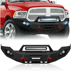 【Yzona】Carbon Steel Front Bumper with Winch Plate & Winch Mounts, Easy Bolt-On Truck Exterior Accessory with LED Lighting for 2013-2018 Dodge Ram 1500 (Exclude Rebel) & 2019-2024 Ram 1500 Classic, Car Accessories, 12,000 Lbs Winch Plate