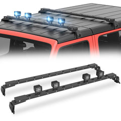 YZONA 400lb Alloy Steel Roof Rack - Vehicle-Specific for 2007-2026 Jeep Wrangler JK/JKU JL/JLU Unlimited & Gladiator JT Hardtop, Aerodynamic Non-Foldable Car Accessory with 4 Pcs LED Lights Bar, Easy Snap Mount Cargo Carrier with Ratchet Strap Slots