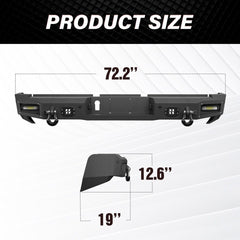 【YZONA】Steel Rear Bumper Compatible with Ram 2500 2019-2024, LED & License Plate Lights, License Bracket Holes, Sensor Mounting Holes,Recovery D-Rings