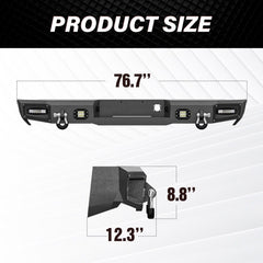 【YZONA】Steel Rear Bumper Compatible with Ram 1500 2500 3500 2002-2009, LED & License Plate Lights, License Frame Holes, Paintable Armor, Durable Offroad D-Rings