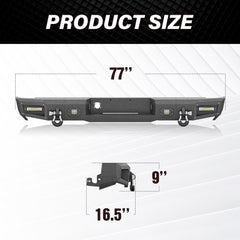 【Yzona】Full Width Rear Bumper Compatible with 2003-2005 Ram 2500 3500 with 2 x 42W and 2 x 48W LED Lights, Sensor Holes, Foot Pedal, Mesh Paintable Armor & 4.3-ton D-rings