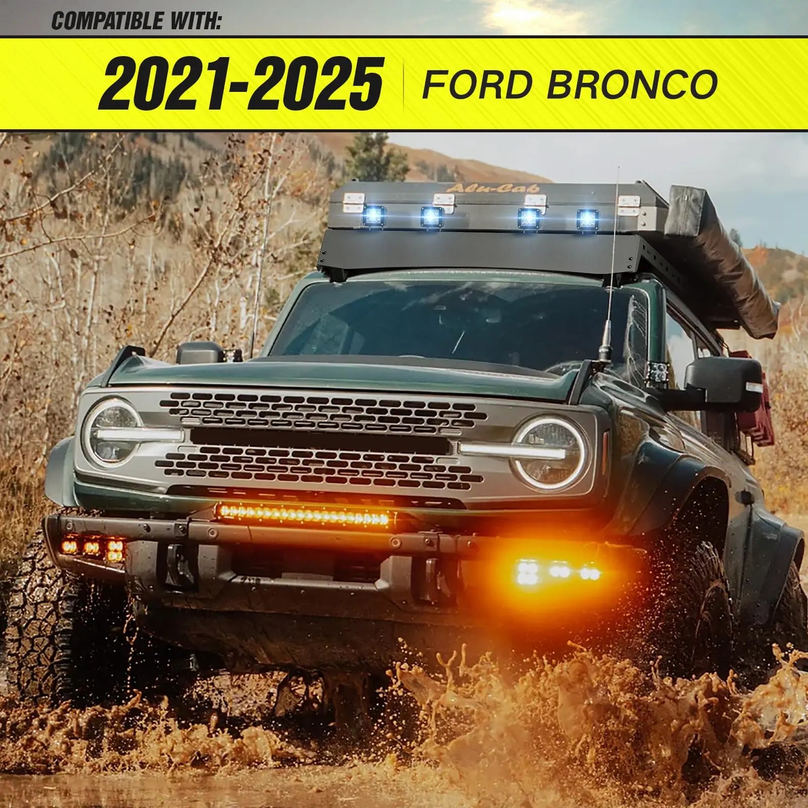 4 LED Lights Roof Rack Cargo Basket Compatible with 2021-2025 Ford Bronco Hardtop 4-Door | Yzona