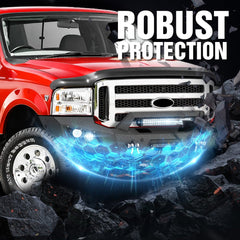YZONA Full Width Front Bumper Compatible with F250-F450 2005-2007, 4x18W LED Light Bar, Winch Plate, Sensor Holes, 4.3t Load Rated Heavy D-Rings